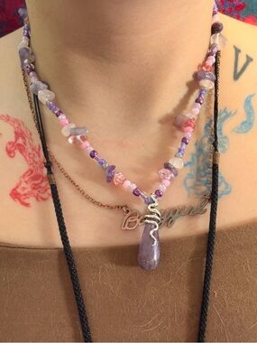 Handcrafted Purple Amethyst Pendant Beaded Necklace - Women Jewelry